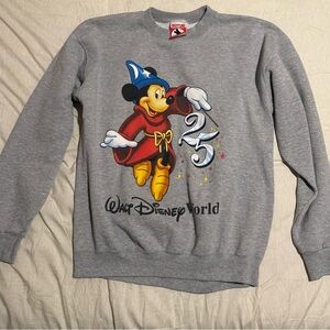 Disney World Gray Sorcerer Mickey 25th Anniversary Sweatshirt Med
